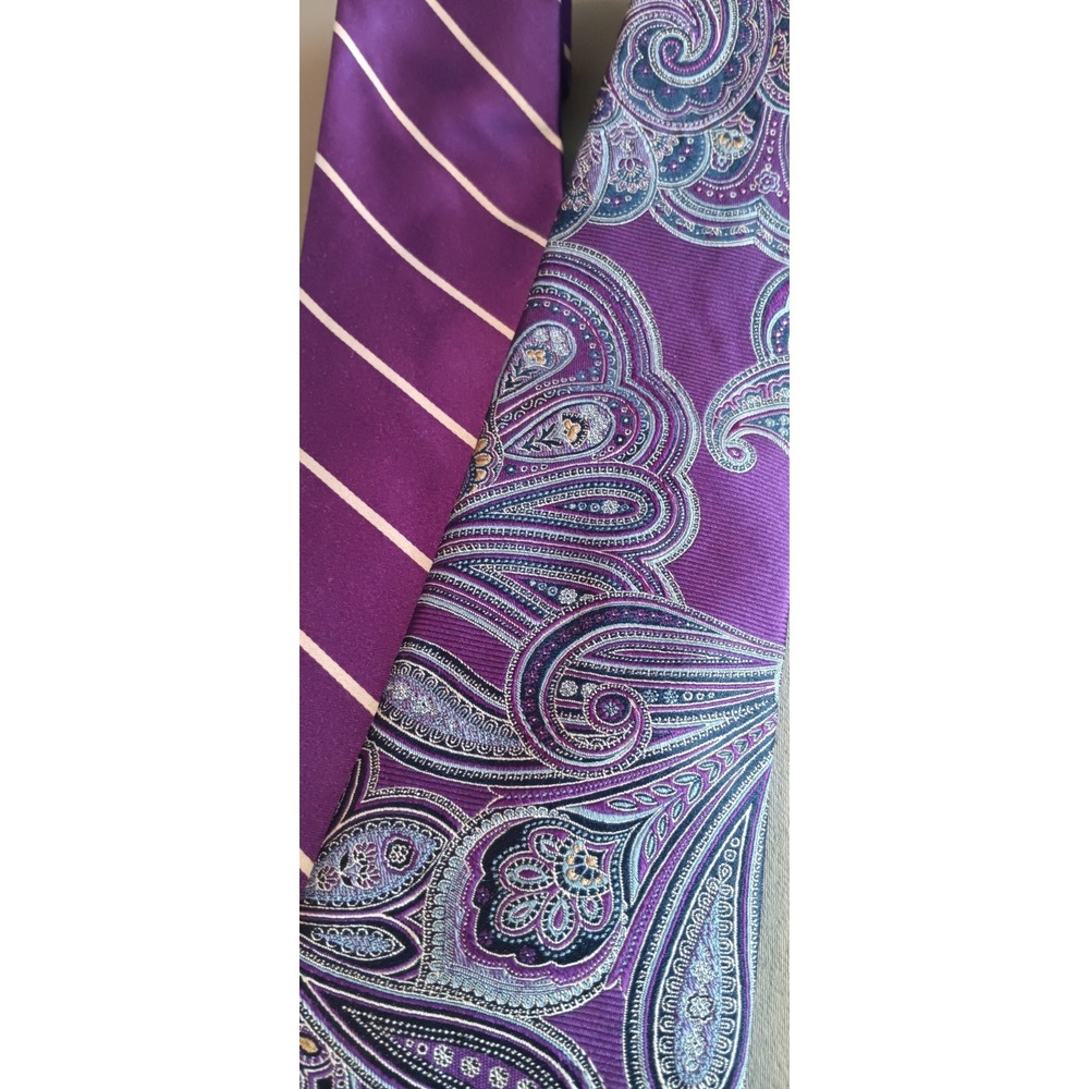 Mens Designer Mens Neck Tie Lot Of 2 Ralph Lauren Cremieux Purple Silk Paisley - Picture 8 of 8